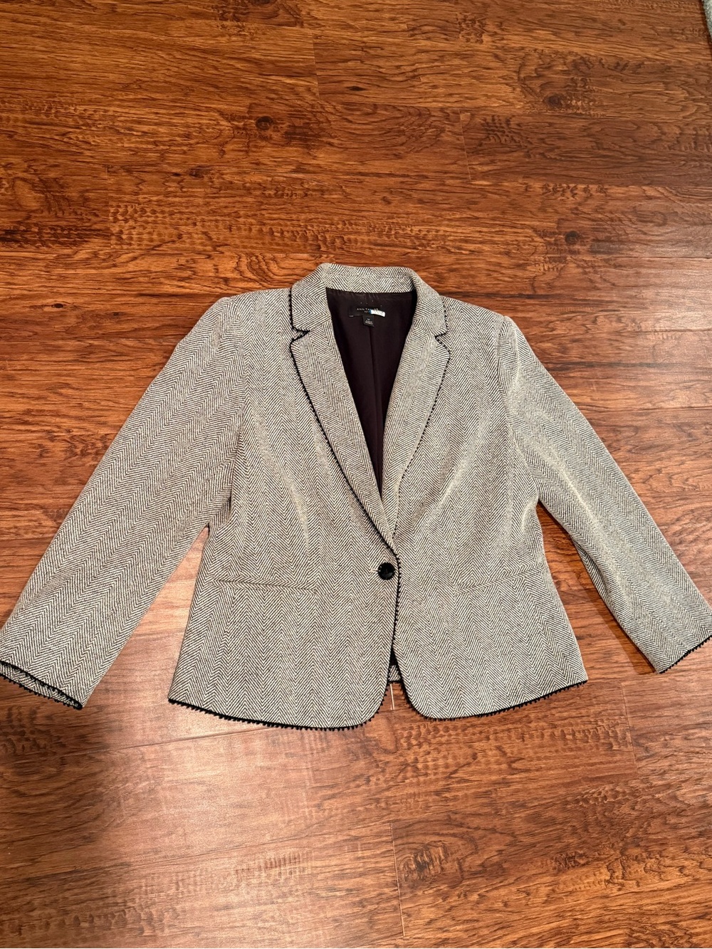 Ann Taylor Black Trim Herringbone Blazer
